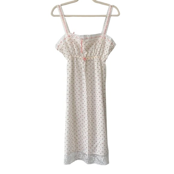 Miss Elaine Other - Vintage 70s Miss Elaine Floral Lace Dress Womens S White Pink Fairy Cottagecore